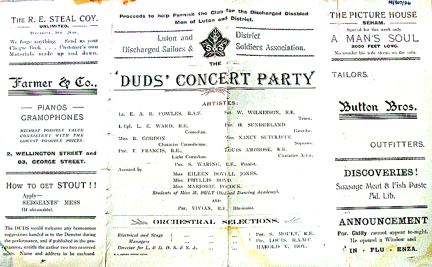 'Duds' Concert Party programme 'Duds' Concert Party programme