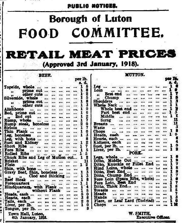 Meat prices - January 1918