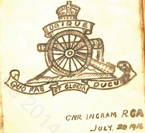 Page from Guestbook showing Royal Field Artillery crest
